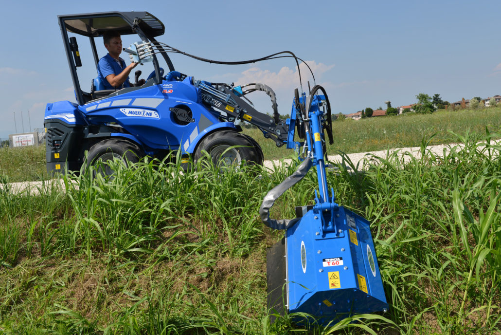 Multione 5.3 with flail mower boom, right side view