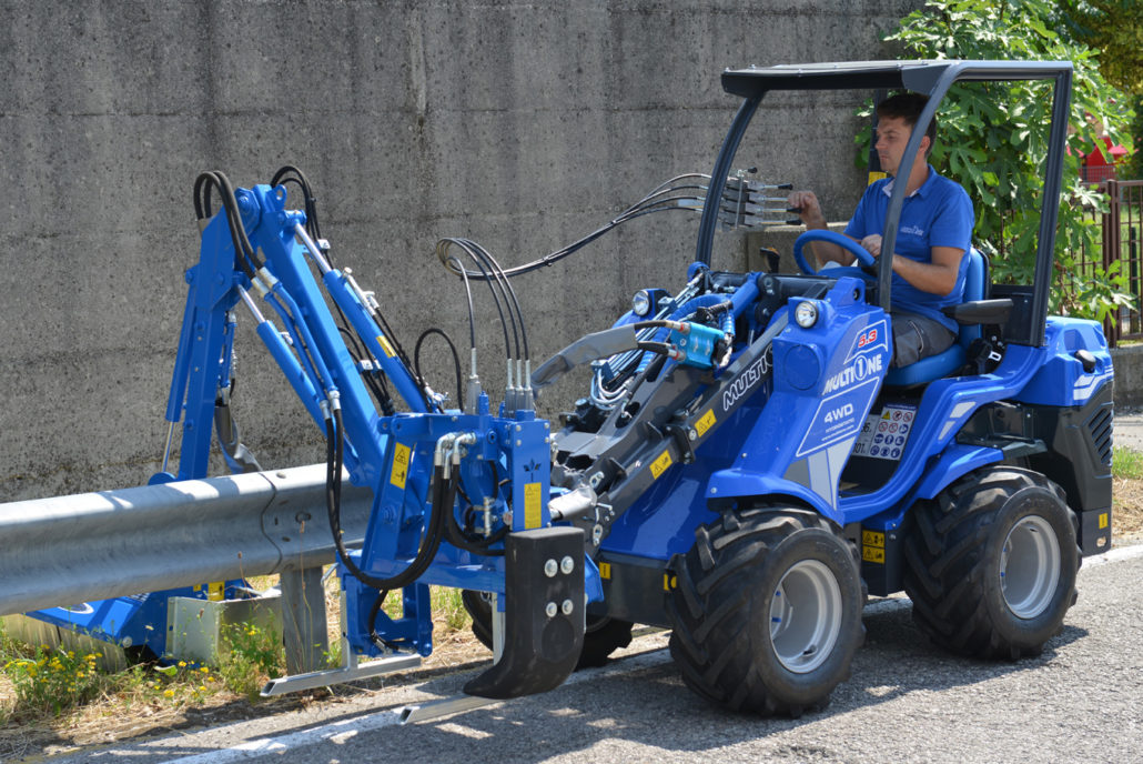 Multione 5.3 flail mower boom used on a street side