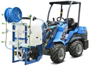 vineyard sprayer assembled with a mini articulated loader