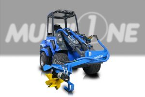 full view of a multione mini loader attached with a power plough