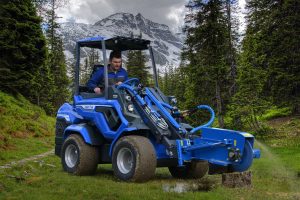swing stump grinder full view in a forest