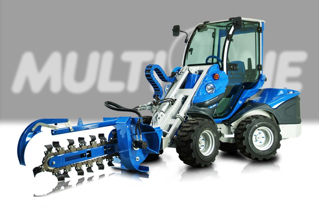 trencher assembled on a mini articulated loader