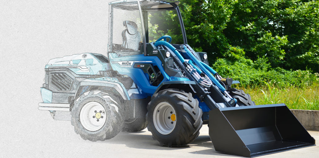 model of a multione mini loader, partially drawed